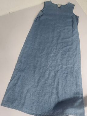 Women's Bridge Water Studio Light Blue Sleeveless Midi Dress 100% Linen Size 14W